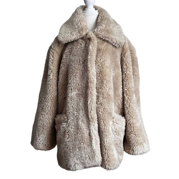 NWT FREE PEOPLE PRETTY PERFECT FAUX FUR COAT IN CREAM TEA - S - Picture 2 of 16